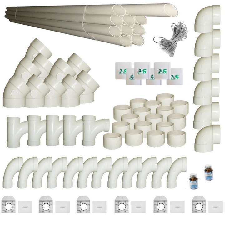 Set montaj 6 prize de tevi si fitinguri pentru aspirator centralizat