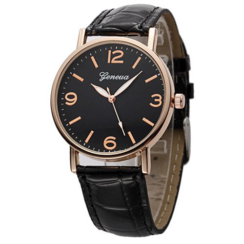 Ceas Unisex Quartz Geneva Casual Elegant Negru, CP9609NU, curea din piele ecologica, afisaj analog