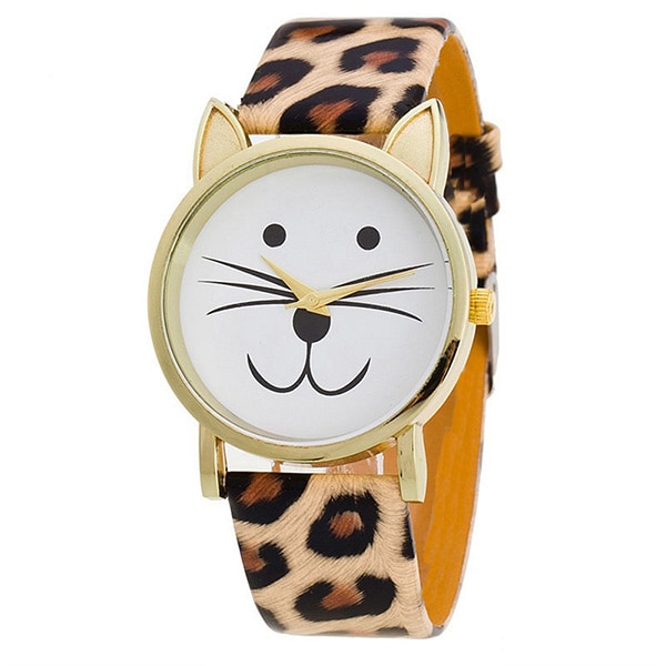 Ceas Geneva Dama Quartz Casual Elegant Leopard, PN999454LD, curea din piele, afisaj Analog