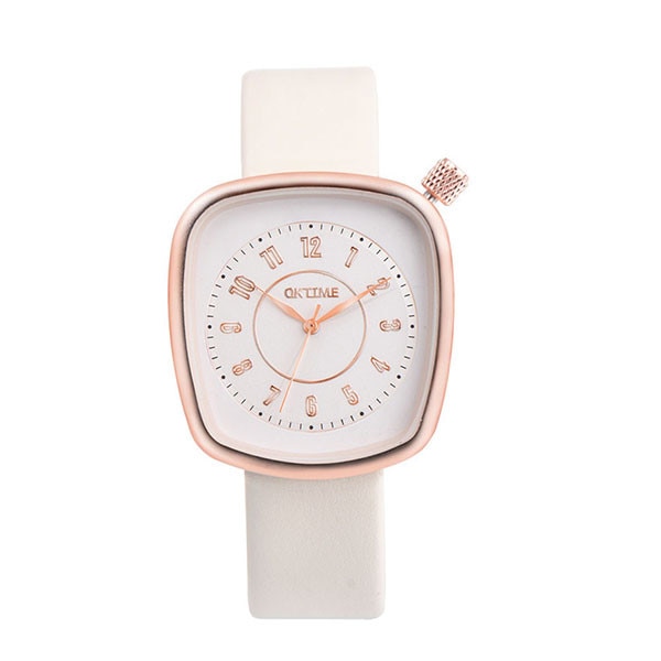 Ceas Dama Quartz OKTIME Casual Elegant Alb, CP9963AB, curea din piele, afisaj analog