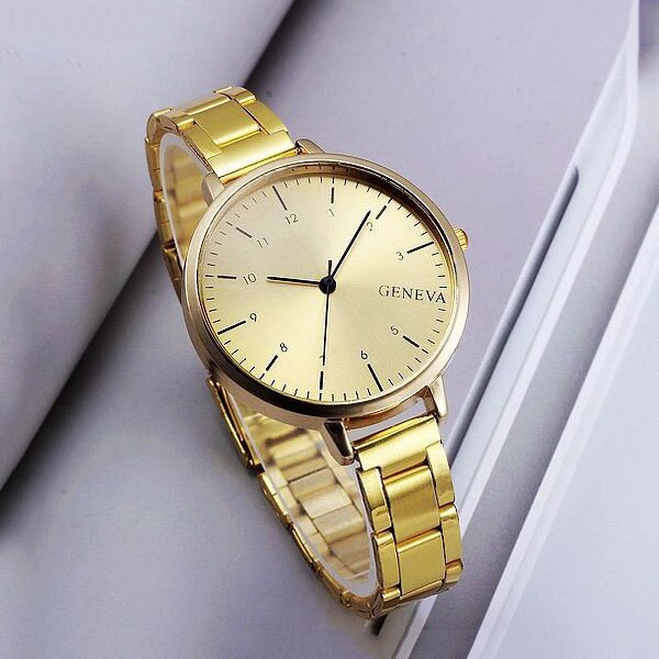 Ceas Dama Quartz Geneva Casual Elegant Gold, CP99667GD, curea din metal (zale), afisaj analog