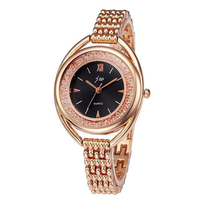Ceas Dama Quartz jw Casual Elegant Gold-negru, CP9322GNU, curea din metal (zale), afisaj analog