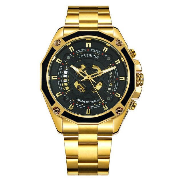 Ceas Unisex Automatic Forsining Casual Elegant Gold, CP99158GD, curea din metal (zale), afisaj analog