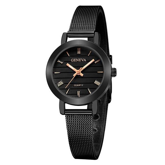 Ceas Dama Quartz Geneva Casual Elegant Negru, CP99256NU, curea din metal (mesh), afisaj analog