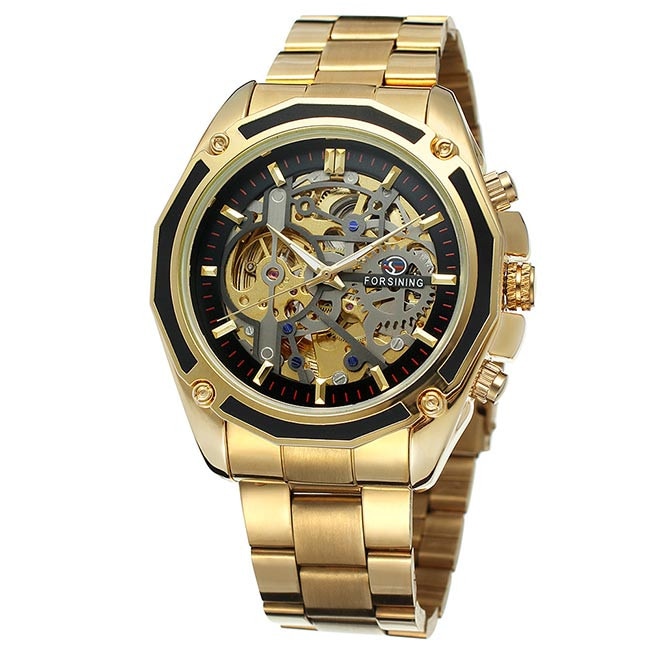 Ceas Unisex Automatic Forsining Casual Elegant Gold, CP9125GD, curea din metal (zale), afisaj analog