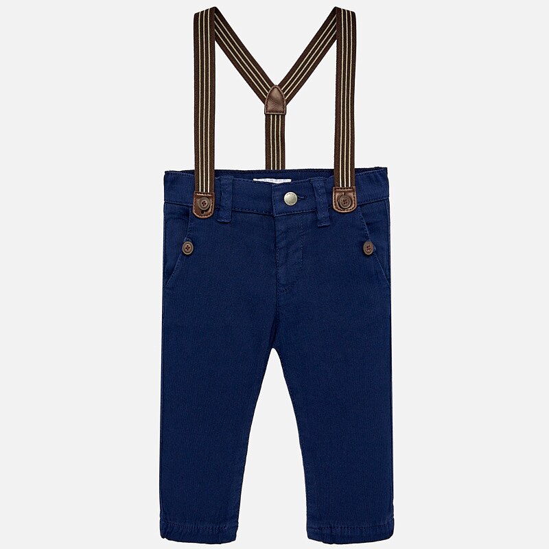 Pantaloni lungi cu bretele bebe baiat, Mayoral, bleumarin, Albastru marin, 80 CM