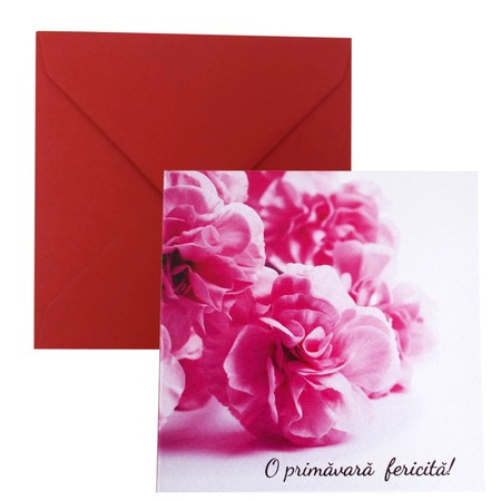 Felicitare Martie Flori Roz 130x130 Mm Cu Plic Rosu Emag Ro