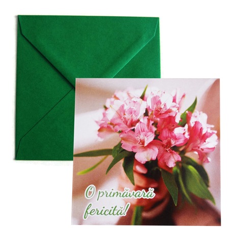Felicitare Martie Buchetel Flori Roz 130x130 Mm Cu Plic Verde Emag Ro