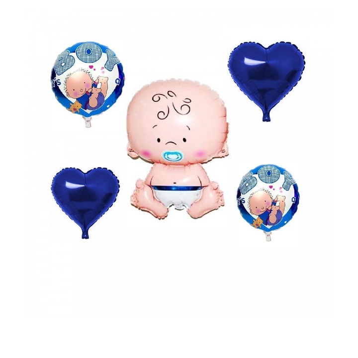 Set De 5 Baloane Folie Bebe, Botez, Albastru