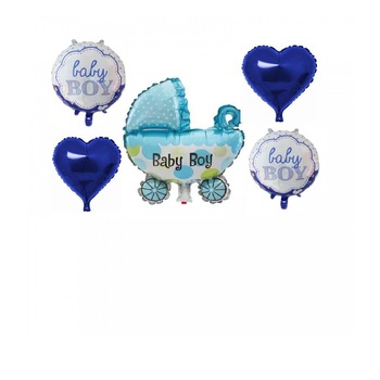 Set De 5 Baloane Folie Carut, Botez, Albastru Set De 5 Baloane Folie Carut, Botez, Albastru