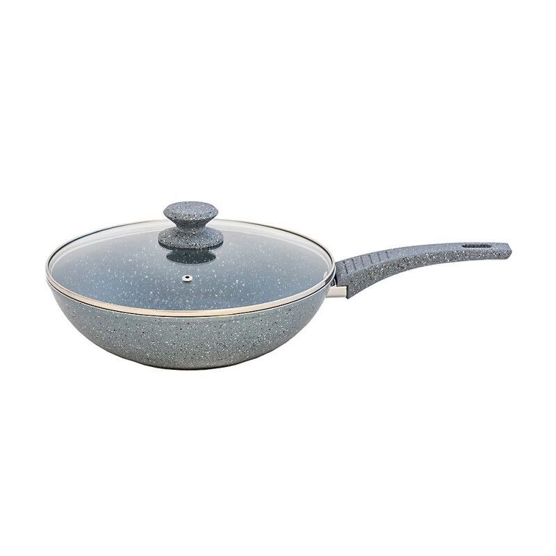 Tigaie wok Grunberg GR369, 28 cm, Aluminiu, Capac, Gri