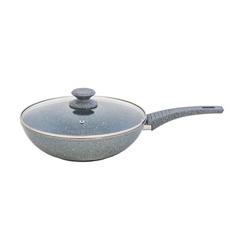 Tigaie wok Grunberg GR369, 28 cm, Aluminiu, Capac, Gri Tigaie wok Grunberg GR369, 28 cm, Aluminiu, Capac, Gri