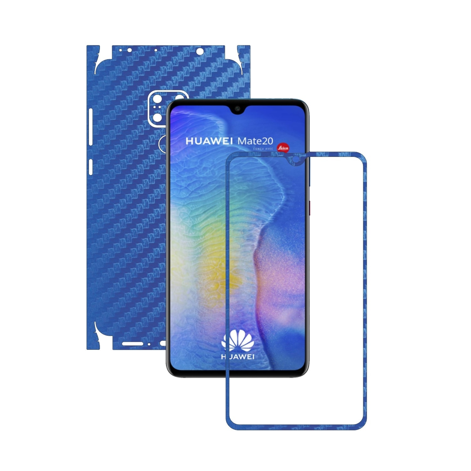 Huawei Mate 20 - Carbon Albastru - 360 Cut - Folie de protectie Carbon Skinz, Skin Adeziv Full Body Cover pentru Rama Ecran,Carcasa Spate si Laterale