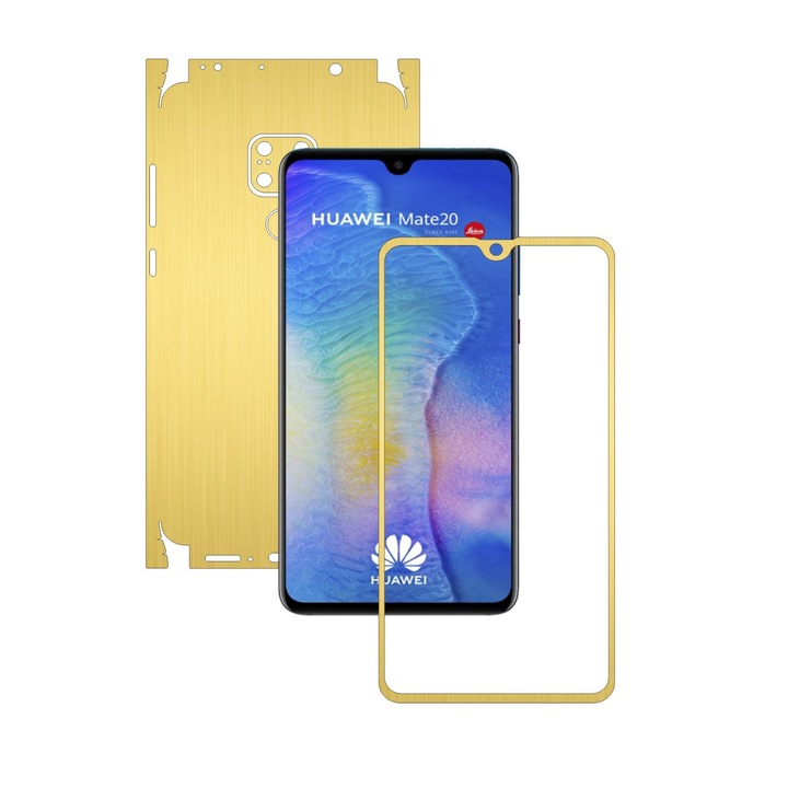 Huawei Mate 20 – szálcsiszolt arany – 360 fokos vágás – Carbon Skinz védőfólia, teljes testet fedő tapadó bőr képernyőkerethez, hát- és oldalborítóhoz