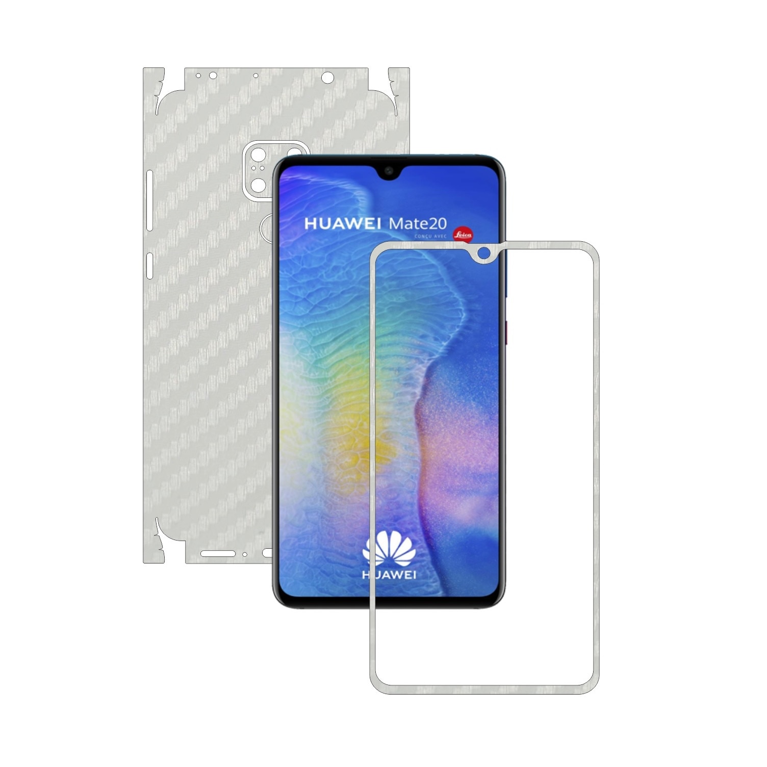 Huawei Mate 20 - Carbon Alb - 360 Cut - Folie de protectie Carbon Skinz, Skin Adeziv Full Body Cover pentru Rama Ecran,Carcasa Spate si Laterale