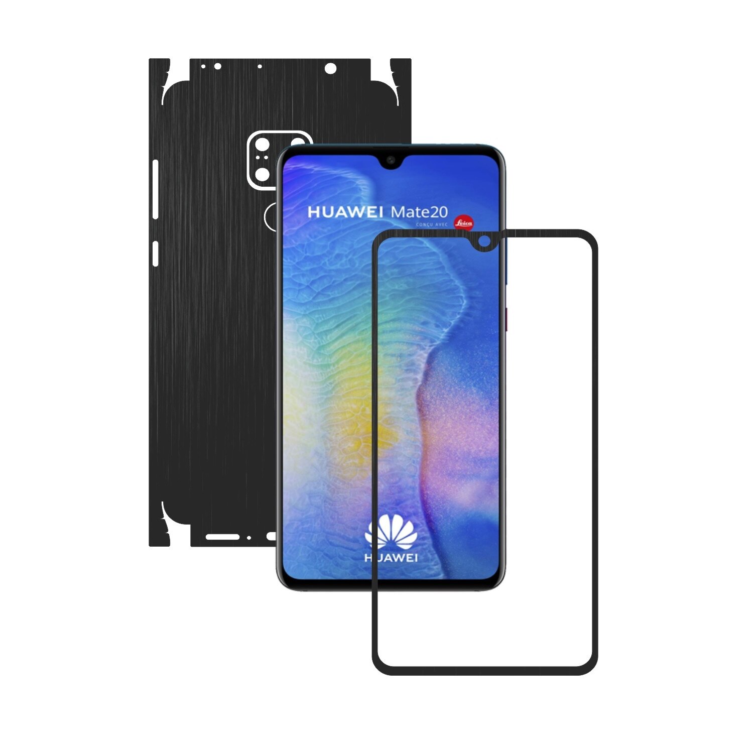 Huawei Mate 20 - Brushed Negru - 360 Cut - Folie de protectie Carbon Skinz, Skin Adeziv Full Body Cover pentru Rama Ecran,Carcasa Spate si Laterale