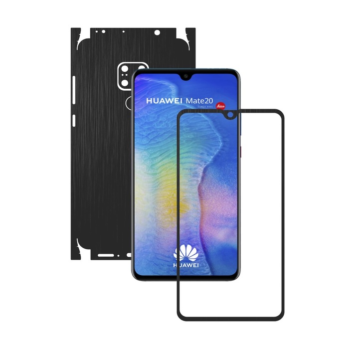 Huawei Mate 20 – szálcsiszolt fekete – 360 fokos vágás – Carbon Skinz védőfólia, teljes testet fedő tapadó bőr a képernyőkerethez, hát- és oldalborítóhoz