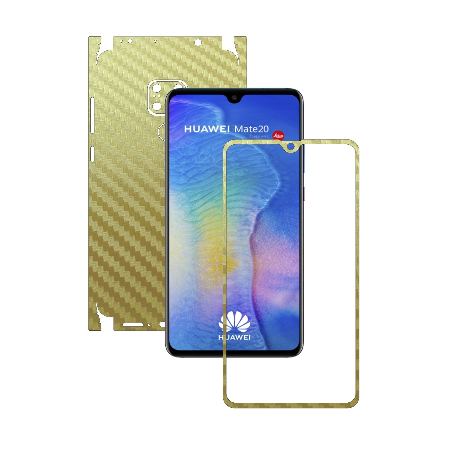 Huawei Mate 20 - Carbon Auriu - 360 Cut - Folie de protectie Carbon Skinz, Skin Adeziv Full Body Cover pentru Rama Ecran,Carcasa Spate si Laterale