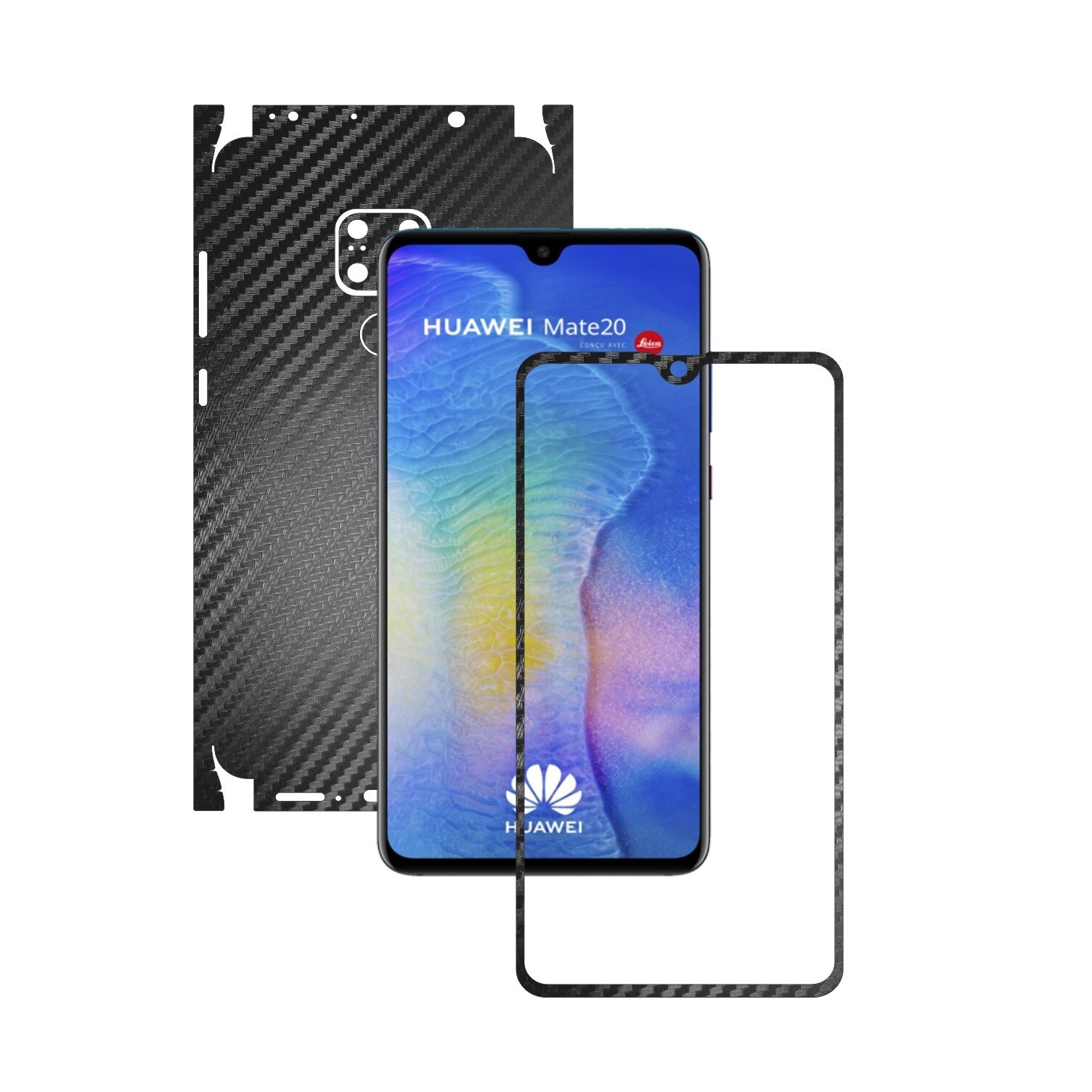 Huawei Mate 20 - Carbon Negru - 360 Cut - Folie de protectie Carbon Skinz, Skin Adeziv Full Body Cover pentru Rama Ecran,Carcasa Spate si Laterale