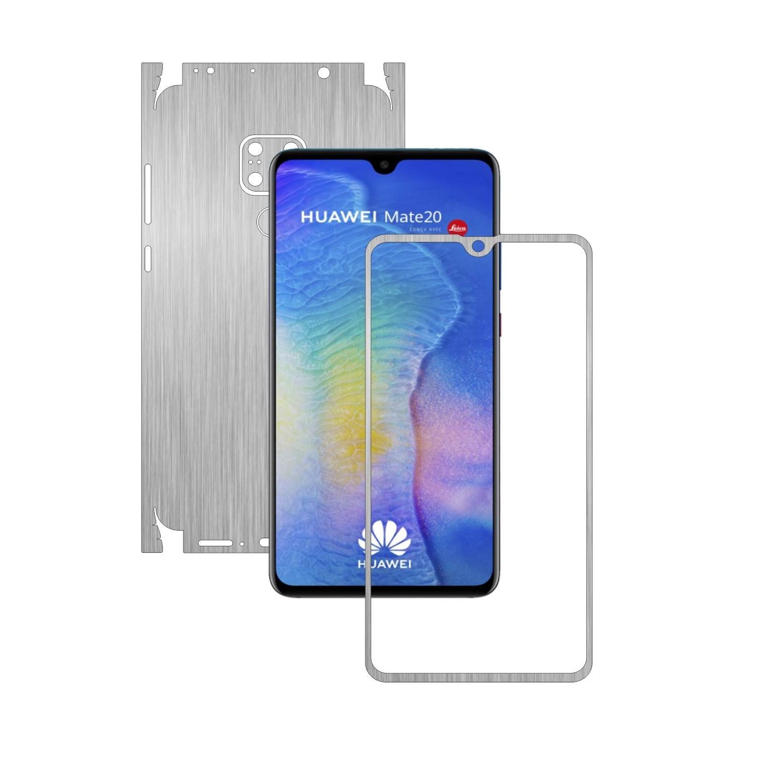 Huawei Mate 20 - Brushed Argintiu - 360 Cut - Folie de protectie Carbon Skinz, Skin Adeziv Full Body Cover pentru Rama Ecran,Carcasa Spate si Laterale