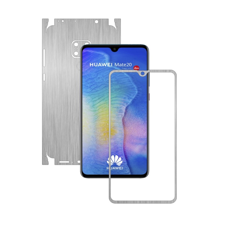 Huawei Mate 20 – szálcsiszolt ezüst – 360 fokos vágás – Carbon Skinz védőfólia, teljes testet fedő tapadó bőr képernyőkerethez, hát- és oldalborítókhoz