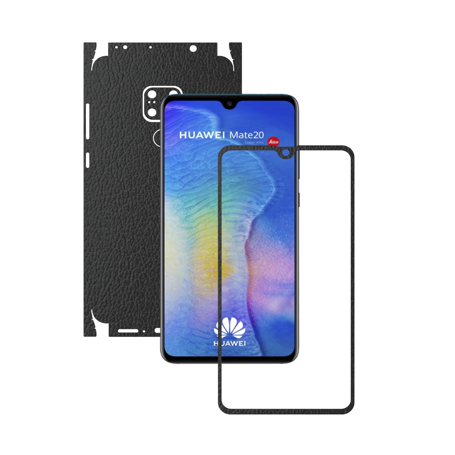 Huawei Mate 20 - Piele Neagra - 360 Cut - Folie de protectie Carbon Skinz, Skin Adeziv Full Body Cover pentru Rama Ecran,Carcasa Spate si Laterale
