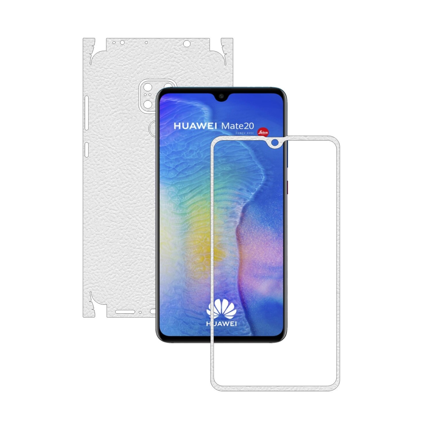 Huawei Mate 20 - Piele Alba - 360 Cut - Folie de protectie Carbon Skinz, Skin Adeziv Full Body Cover pentru Rama Ecran,Carcasa Spate si Laterale
