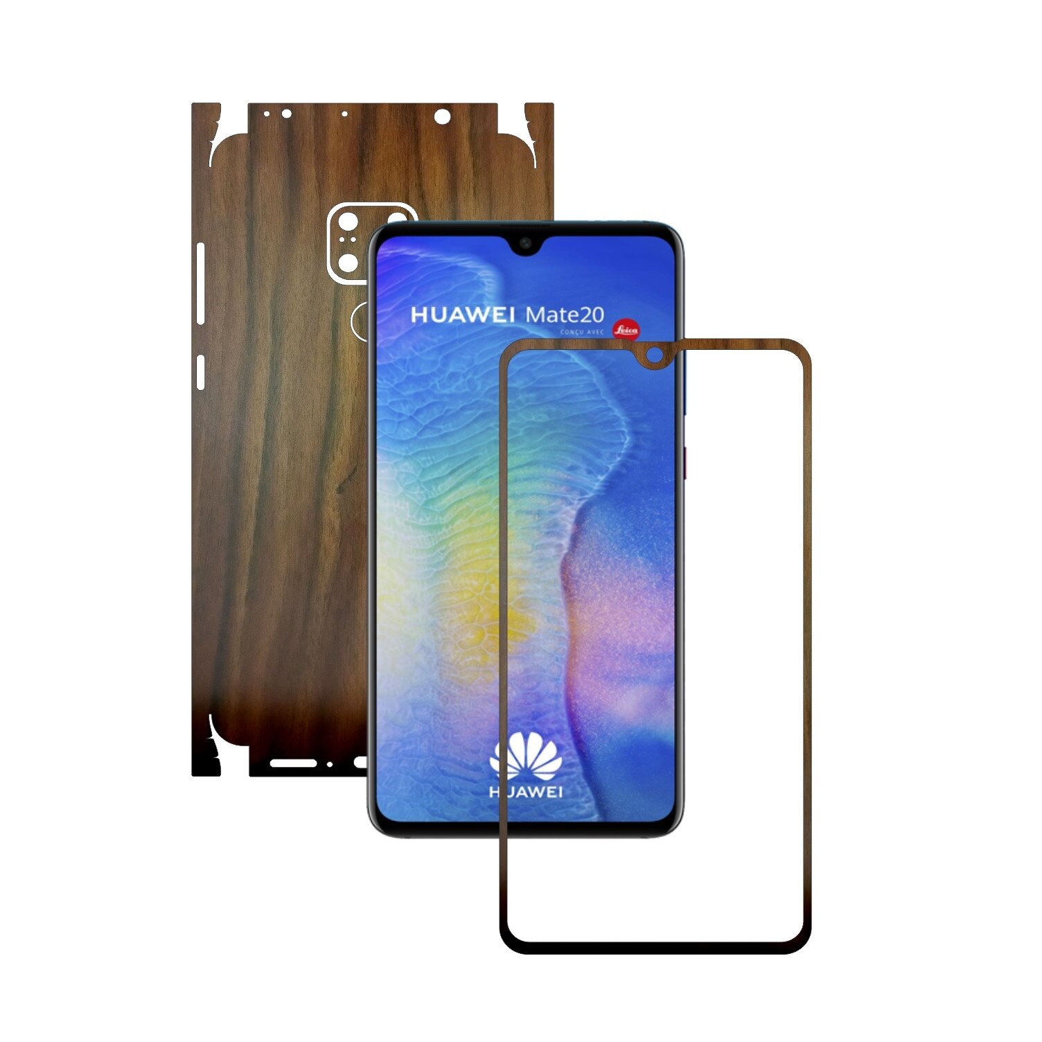 Huawei Mate 20 - Lemn Nuc Inchis - 360 Cut - Folie de protectie Carbon Skinz, Skin Adeziv Full Body Cover pentru Rama Ecran,Carcasa Spate si Laterale