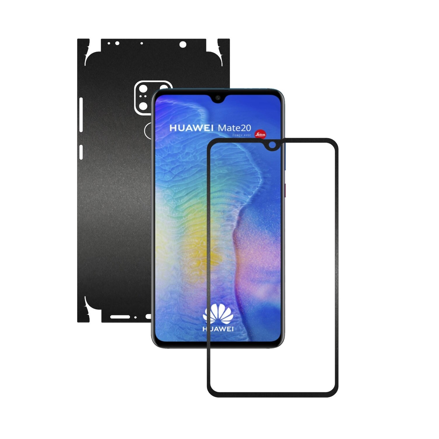 Huawei Mate 20 - Negru Mat - 360 Cut - Folie de protectie Carbon Skinz, Skin Adeziv Full Body Cover pentru Rama Ecran,Carcasa Spate si Laterale