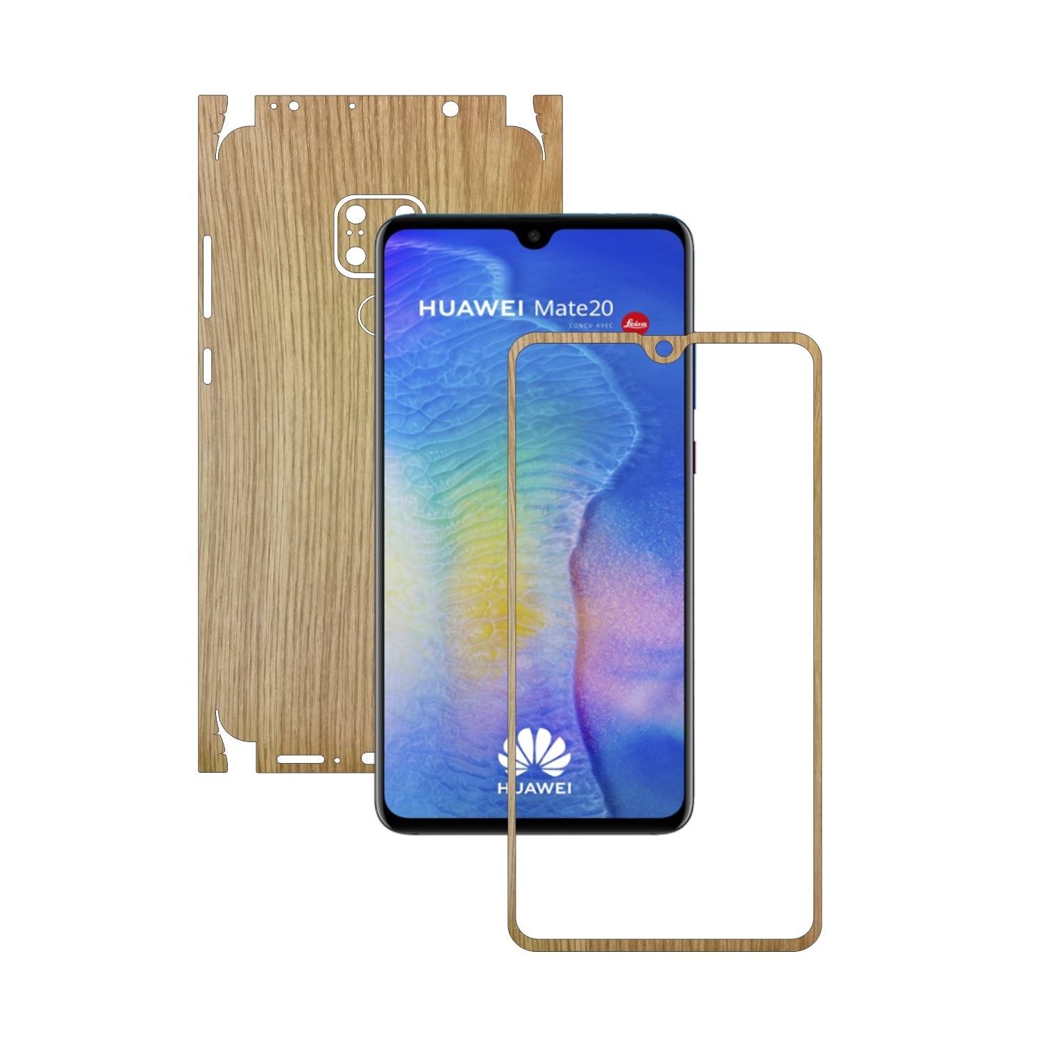Huawei Mate 20 - Lemn Stejar - 360 Cut - Folie de protectie Carbon Skinz, Skin Adeziv Full Body Cover pentru Rama Ecran,Carcasa Spate si Laterale