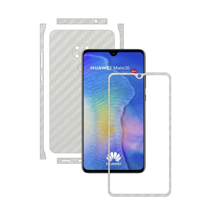 Huawei Mate 20 – Szénfehér – osztott vágás – Carbon Skinz védőfólia, teljes testet fedő tapadó bőr képernyőkerethez, hát- és oldalborítóhoz