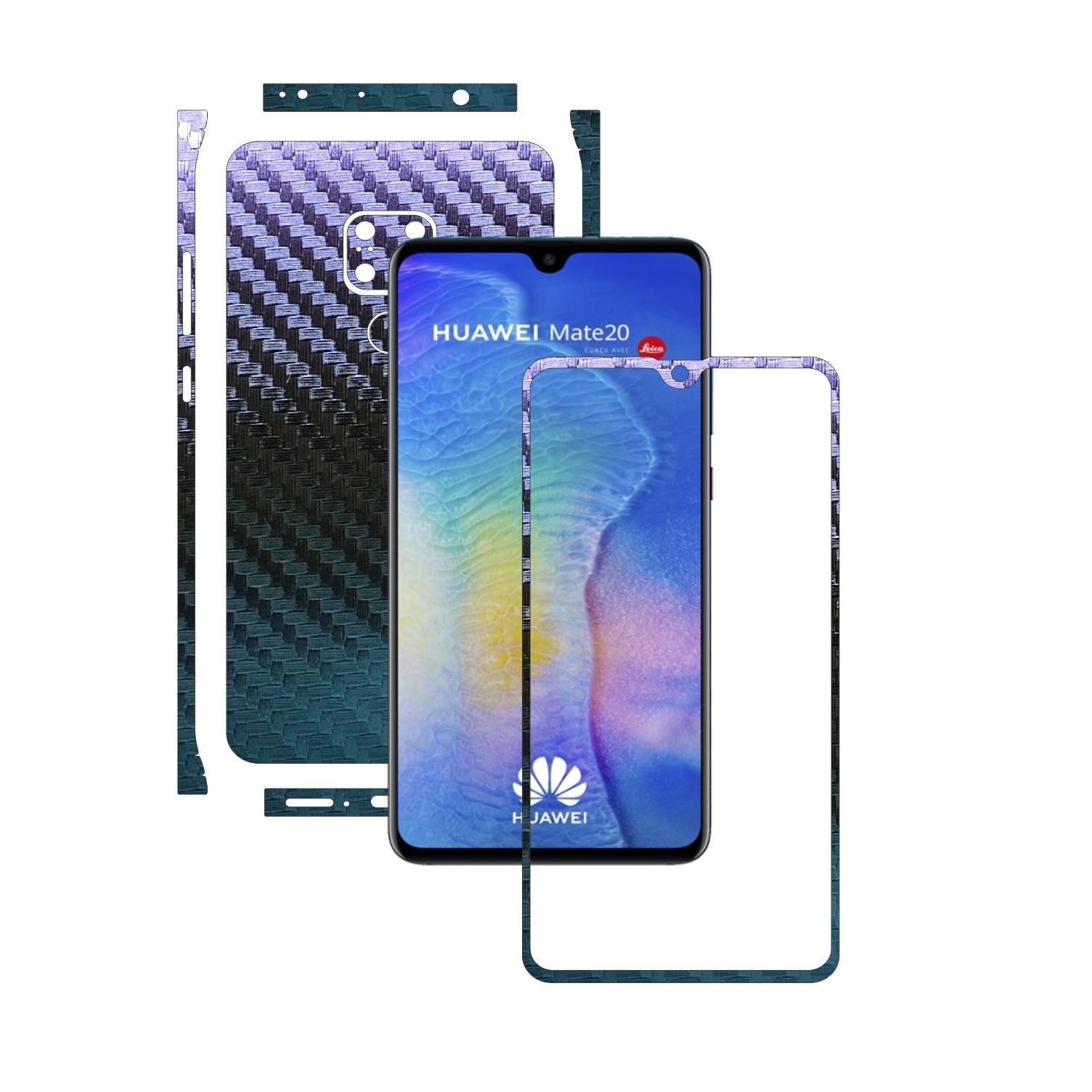 Huawei Mate 20 - Carbon Cameleon - Split Cut - Folie de protectie Carbon Skinz, Skin Adeziv Full Body Cover pentru Rama Ecran,Carcasa Spate si Laterale
