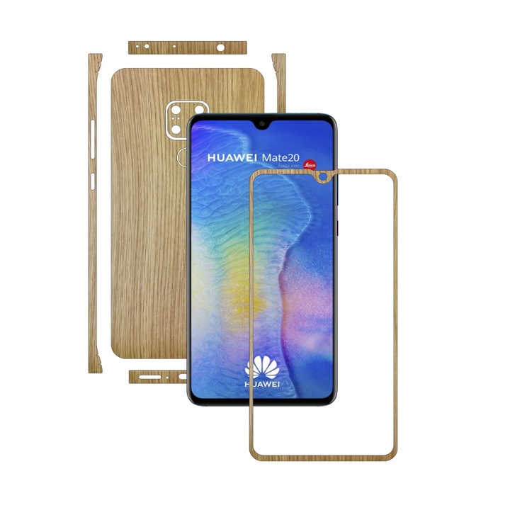 Huawei Mate 20 – tölgyfa – hasított vágás – szénszálas védőfólia, teljes testet fedő tapadó bőr képernyőkerethez, hát- és oldalborítókhoz