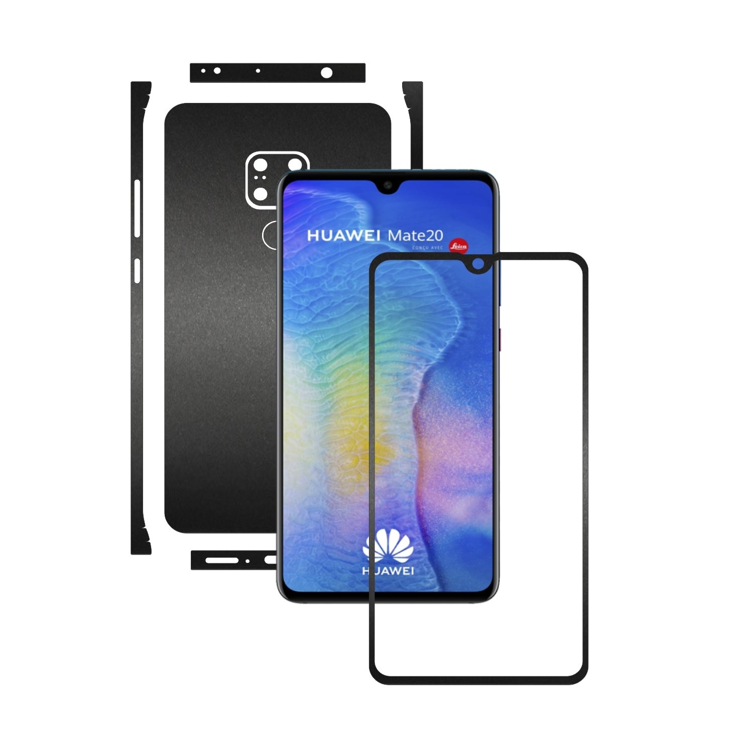 Huawei Mate 20 - Negru Mat - Split Cut - Folie de protectie Carbon Skinz, Skin Adeziv Full Body Cover pentru Rama Ecran,Carcasa Spate si Laterale