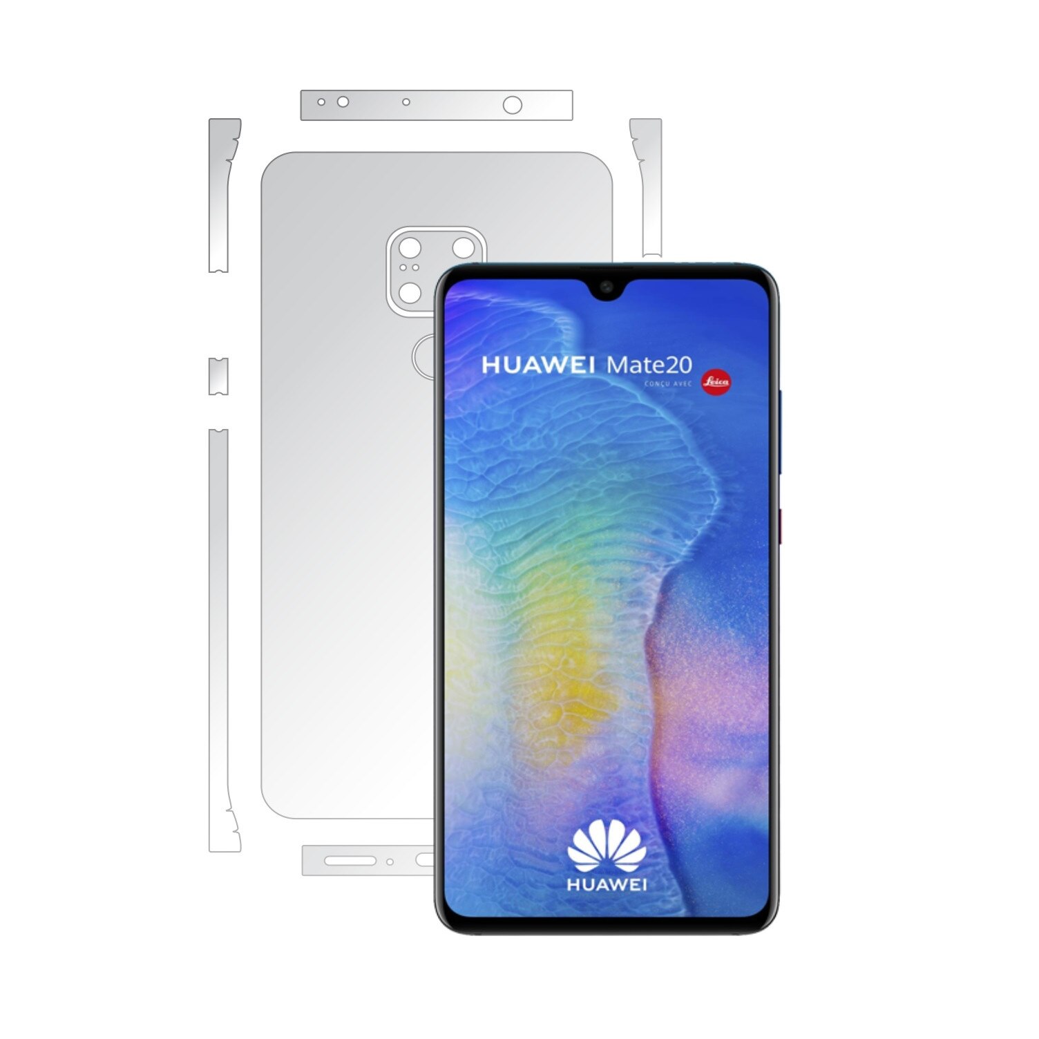 Huawei Mate 20 - Invisible Skinz HD - Split Cut - Folie Protectie Ultra-Clear pentru Carcasa Spate si Laterale,Skin Adeziv Transparent, Edge to Edge Full Case Cover