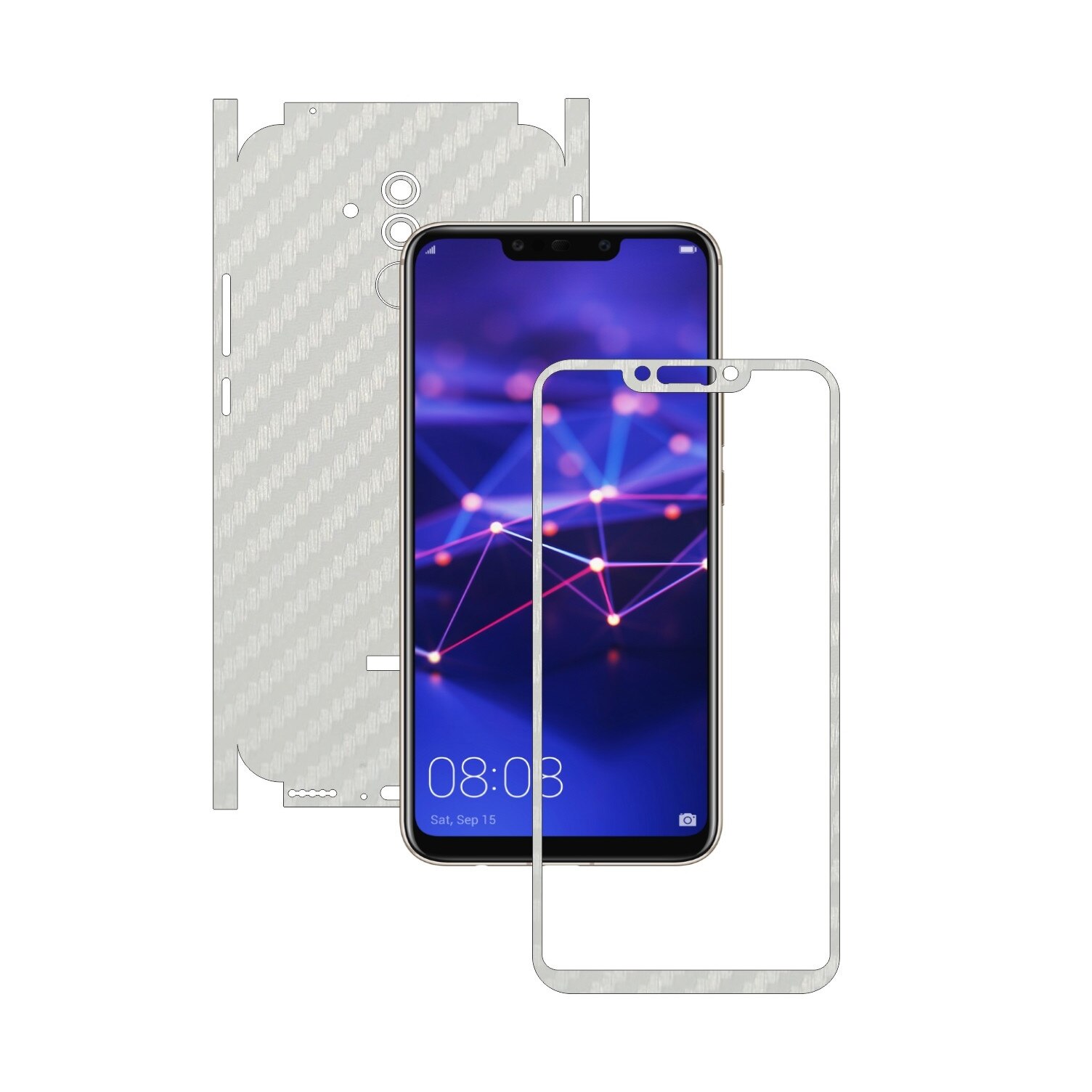Huawei Mate 20 Lite - Carbon Alb - 360 Cut - Folie de protectie Carbon Skinz, Skin Adeziv Full Body Cover pentru Rama Ecran,Carcasa Spate si Laterale