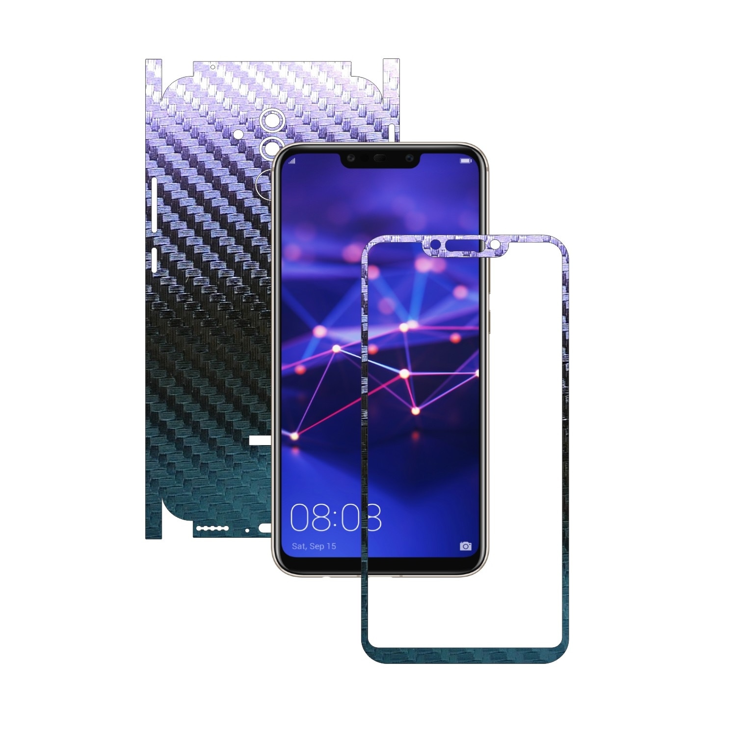 Huawei Mate 20 Lite - Carbon Cameleon - 360 Cut - Folie de protectie Carbon Skinz, Skin Adeziv Full Body Cover pentru Rama Ecran,Carcasa Spate si Laterale