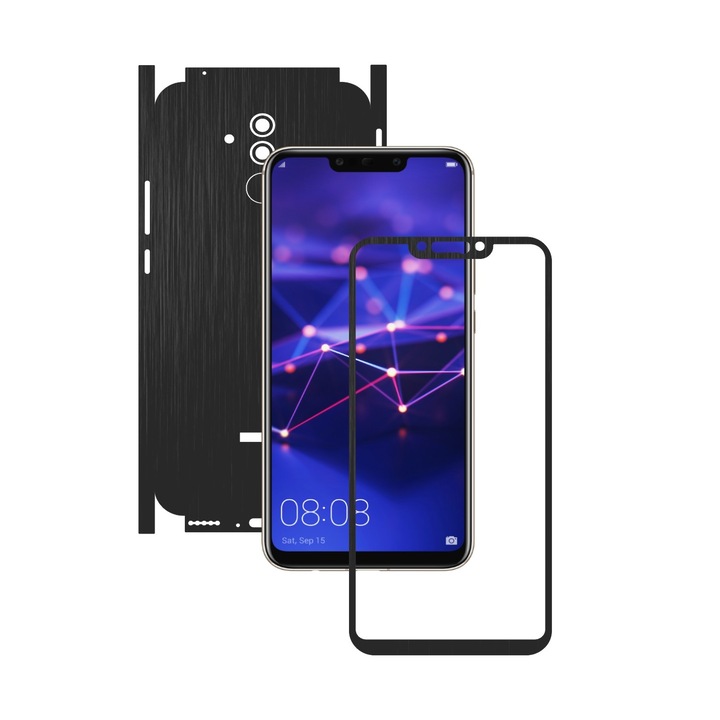 Huawei Mate 20 Lite – szálcsiszolt fekete – 360 fokos vágás – Carbon Skinz védőfólia, teljes testet fedő tapadó bőr képernyőkerethez, hát- és oldaltokhoz