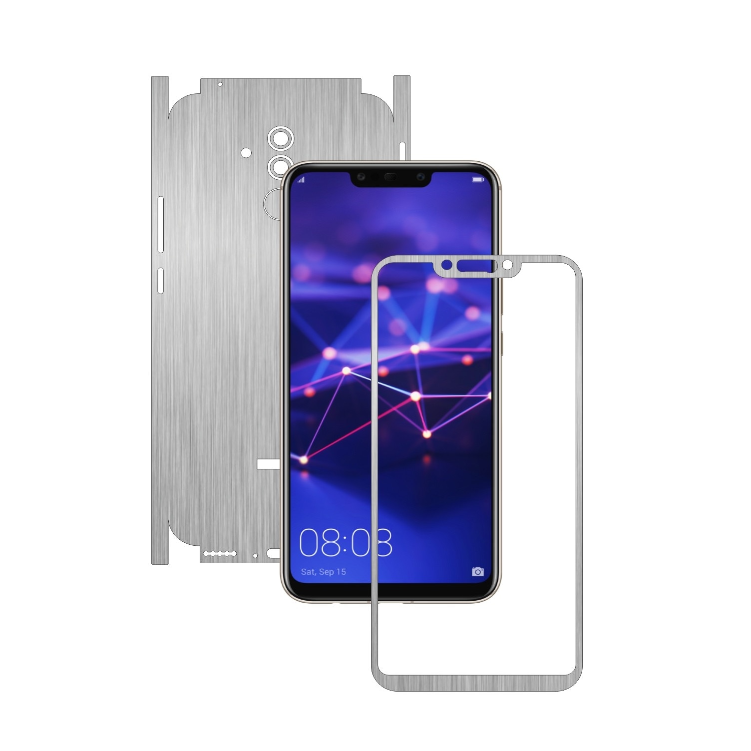 Huawei Mate 20 Lite - Brushed Argintiu - 360 Cut - Folie de protectie Carbon Skinz, Skin Adeziv Full Body Cover pentru Rama Ecran,Carcasa Spate si Laterale