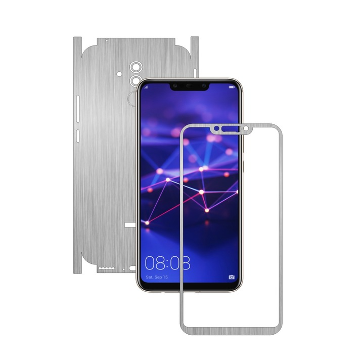 Huawei Mate 20 Lite – szálcsiszolt ezüst – 360 fokos vágás – Carbon Skinz védőfólia, teljes testet fedő tapadó bőr képernyőkerethez, hát- és oldalborítóhoz