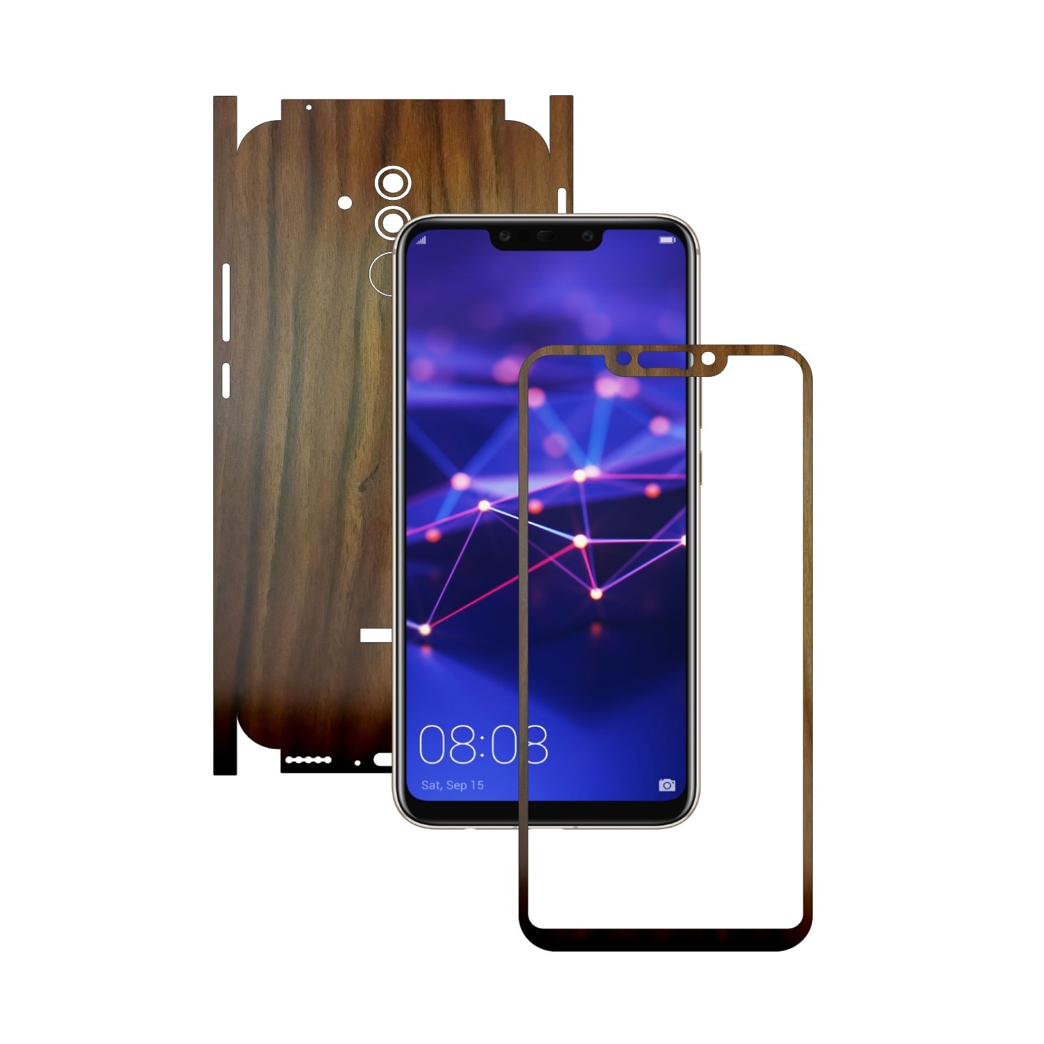 Huawei Mate 20 Lite - Lemn Nuc Inchis - 360 Cut - Folie de protectie Carbon Skinz, Skin Adeziv Full Body Cover pentru Rama Ecran,Carcasa Spate si Laterale