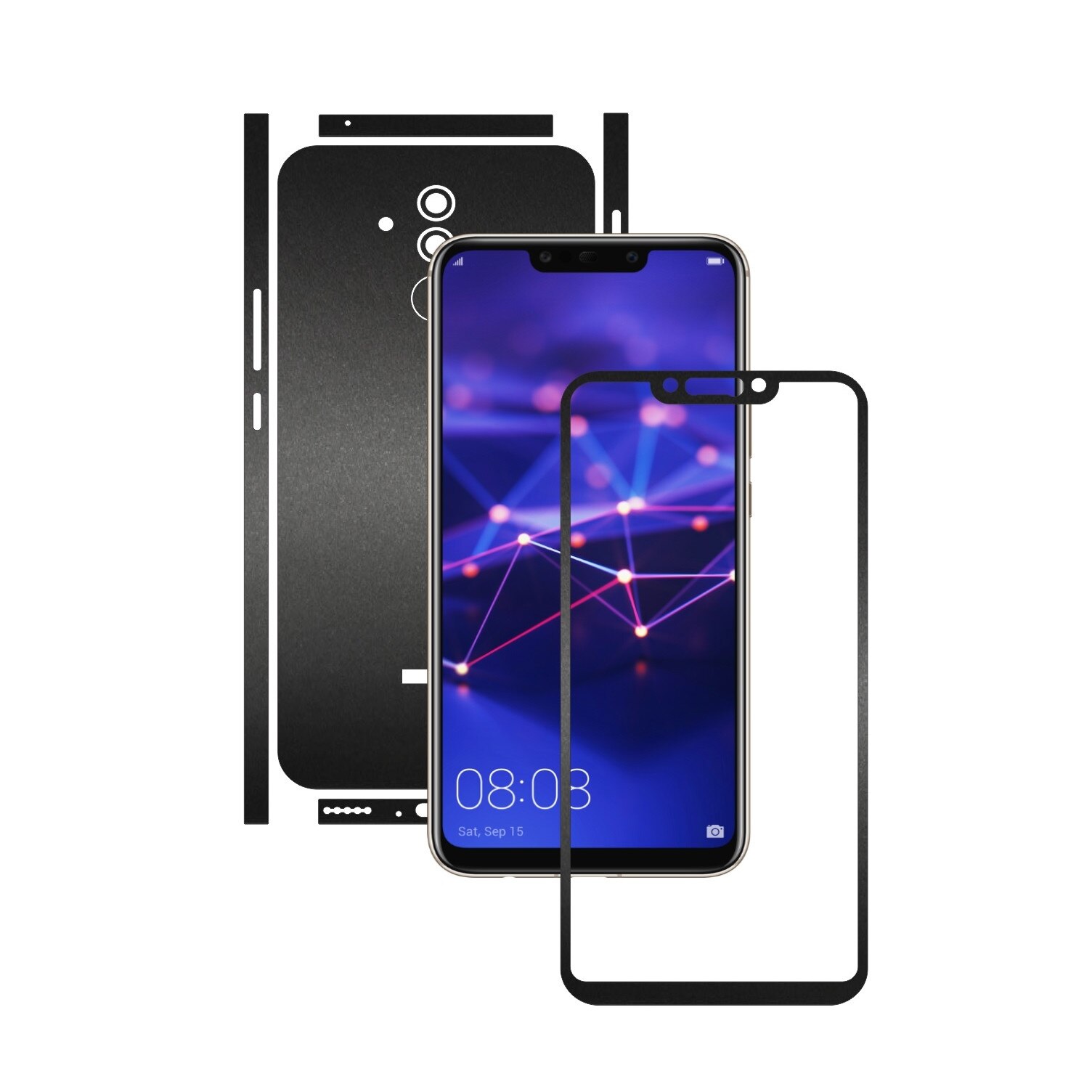 Huawei Mate 20 Lite - Negru Mat - Split Cut - Folie de protectie Carbon Skinz, Skin Adeziv Full Body Cover pentru Rama Ecran,Carcasa Spate si Laterale
