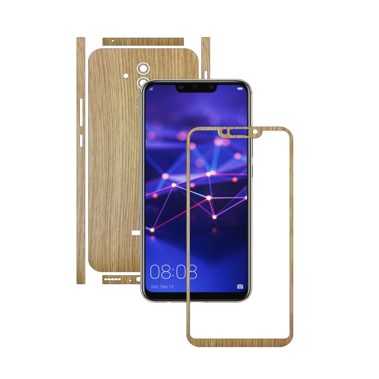 Huawei Mate 20 Lite - Lemn Stejar - Split Cut - Folie de protectie Carbon Skinz, Skin Adeziv Full Body Cover pentru Rama Ecran,Carcasa Spate si Laterale