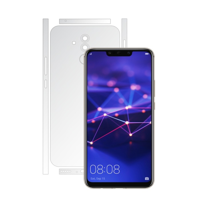 Huawei Mate 20 Lite – Láthatatlan Skinz UHD önregeneráló – Osztott vágás – Ultra-átlátszó védőfólia a hátsó és oldalsó burkolatokhoz, átlátszó öntapadó bőr, éltől szélig teljes burkolat