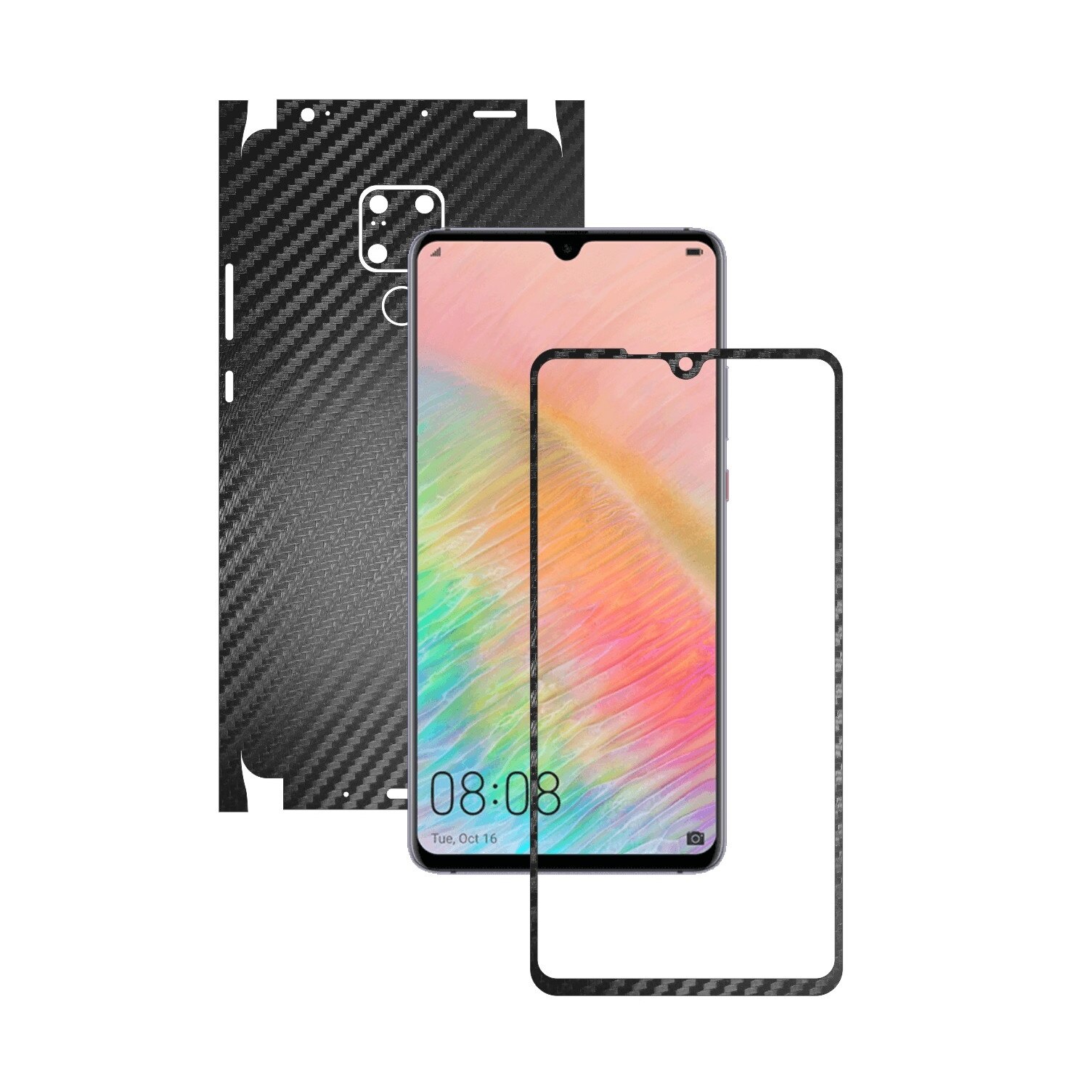 Folie de protectie Carbon Skinz pentru Huawei Mate 20 X - Carbon Negru 360 Cut, Skin Adeziv Full Body Cover pentru Rama Ecran,Carcasa Spate si Laterale