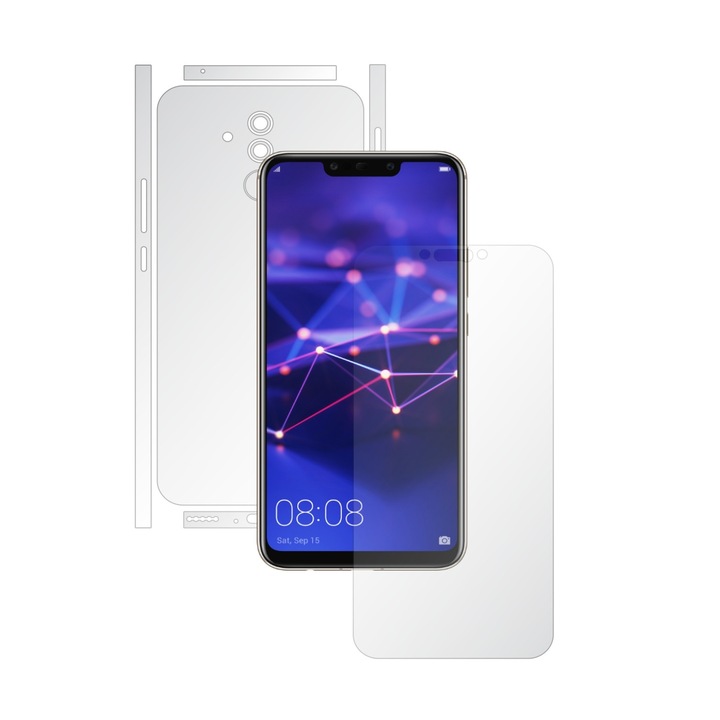 Huawei Mate 20 Lite – Invisible Skinz HD – Osztott vágás – Ultra-átlátszó szilikon védőfólia képernyőhöz, hát- és oldalborításhoz, átlátszó, ragadós bőr, a teljes test burkolata a szélektől a szélekig