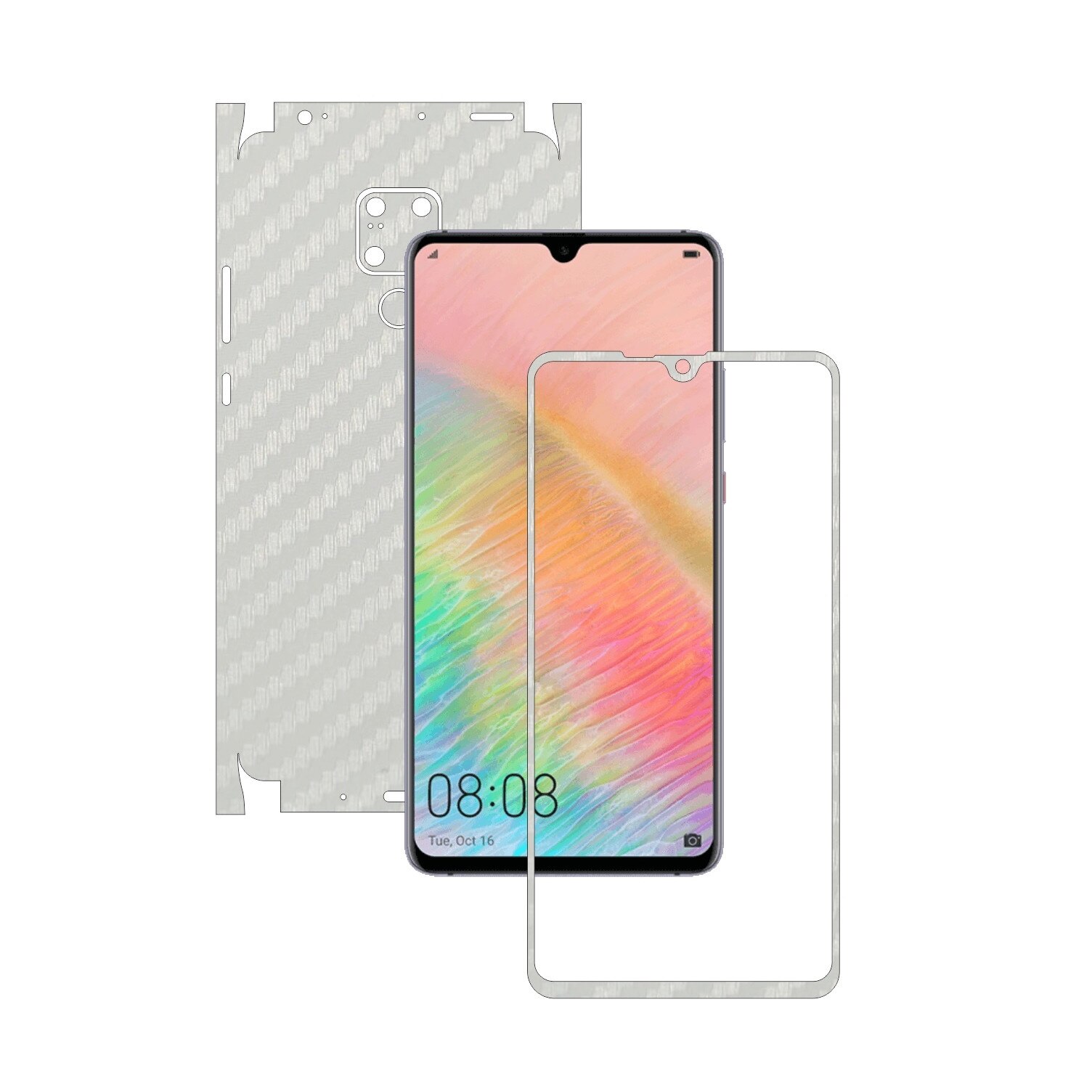 Folie de protectie Carbon Skinz pentru Huawei Mate 20 X - Carbon Alb 360 Cut, Skin Adeziv Full Body Cover pentru Rama Ecran,Carcasa Spate si Laterale