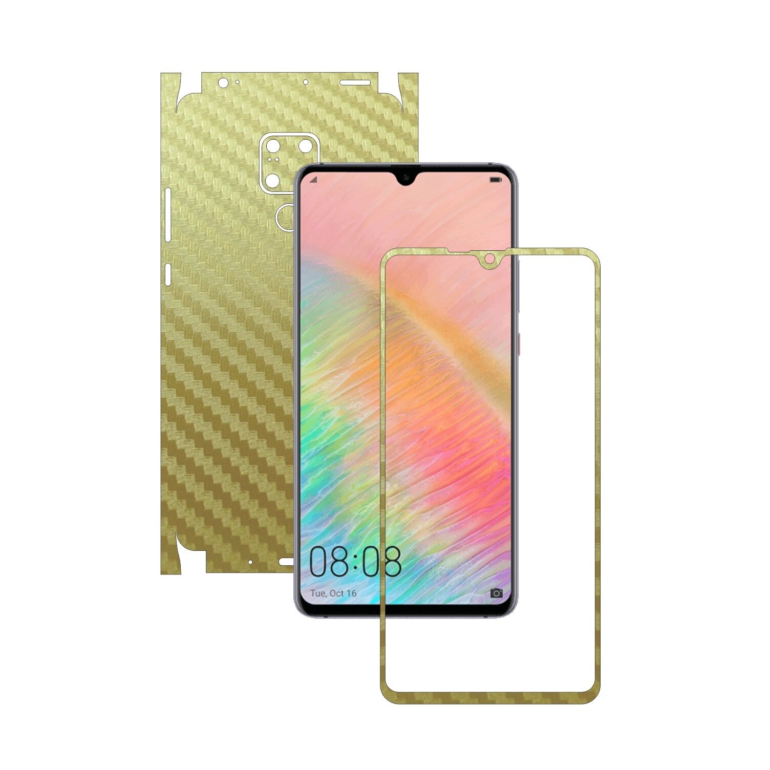 Folie Protectie Carbon Skinz pentru Huawei Mate 20 X (5G) - Carbon Auriu 360 Cut, Skin Adeziv Full Body Cover pentru Rama Ecran, Carcasa Spate si Laterale