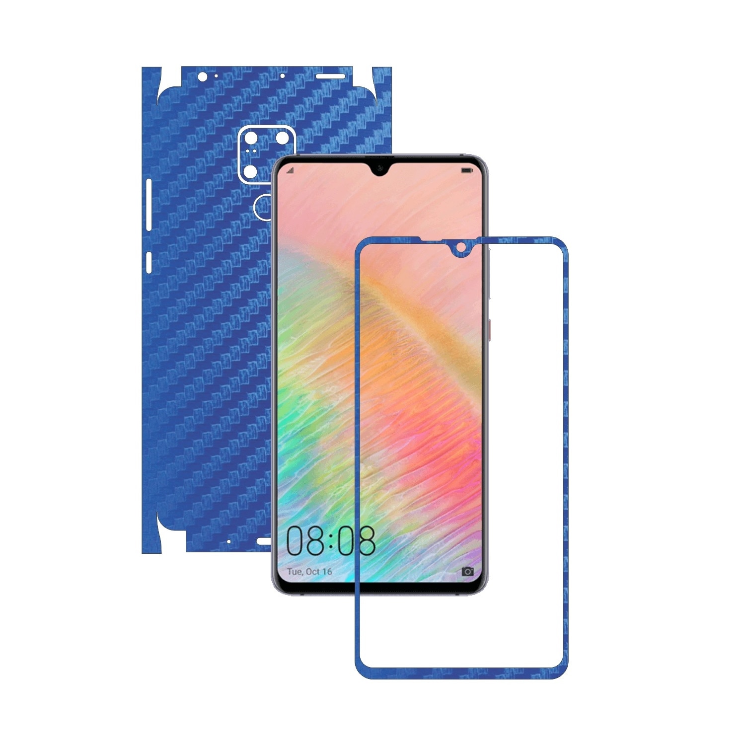 Folie Protectie Carbon Skinz pentru Huawei Mate 20 X (5G) - Carbon Albastru 360 Cut, Skin Adeziv Full Body Cover pentru Rama Ecran, Carcasa Spate si Laterale