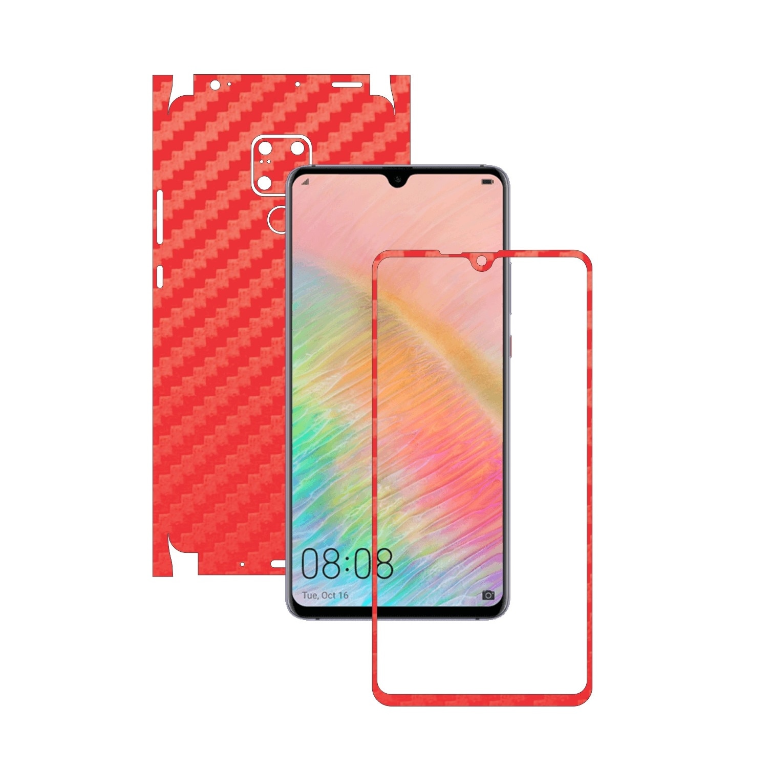 Folie Protectie Carbon Skinz pentru Huawei Mate 20 X (5G) - Carbon Rosu 360 Cut, Skin Adeziv Full Body Cover pentru Rama Ecran, Carcasa Spate si Laterale